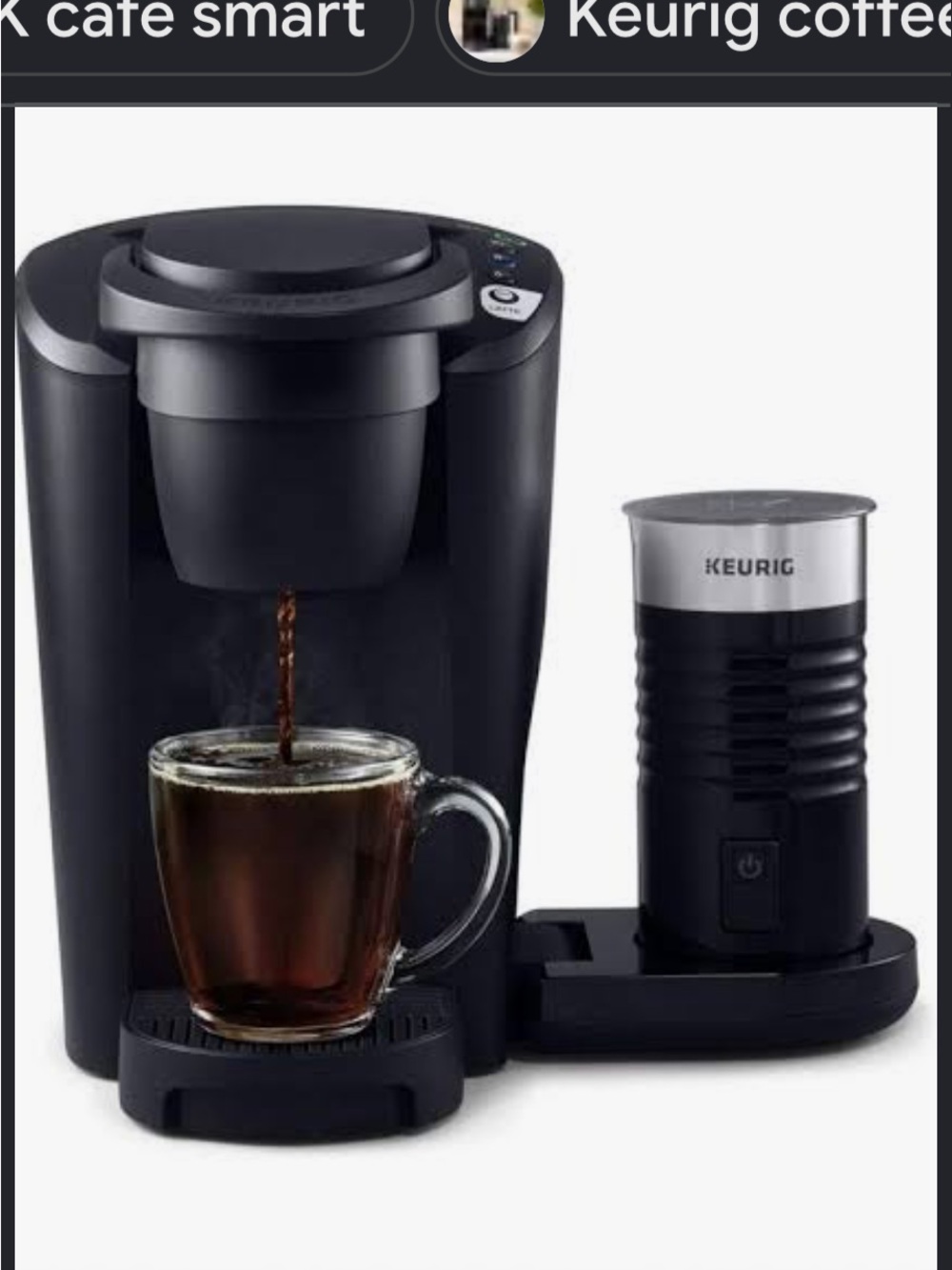 Keurig Single Serve Coffee Maker with Milk Frother - Black and Silver